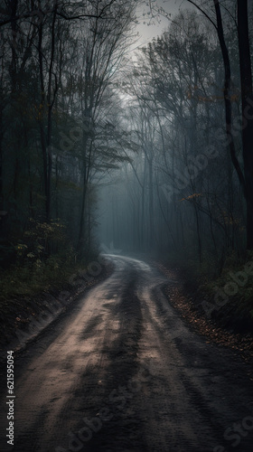 Winding dirt forest road. No people. © PaulShlykov