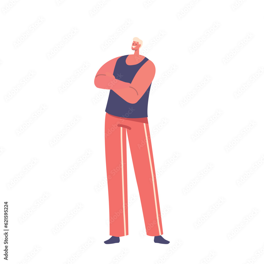 Confident Man With Crossed Arms Depicts A Figure Standing Tall With Arms Folded Across The Chest, Vector Illustration Confident Man With Crossed Arms Depicts A Figure Standing Tall With Arms Folded Across The Chest, Vector Illustration