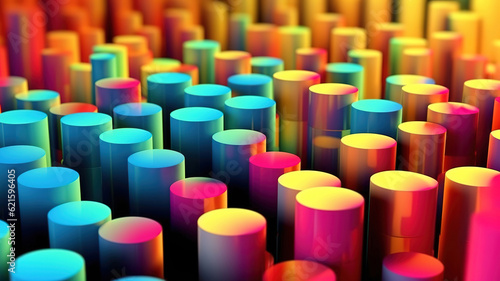 Colorful cylinders roll along lanes 3d looping animation. Generative ai