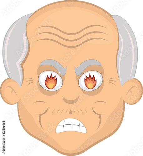vector illustration face grandfather or old man cartoon angry with fire flame in his eyes