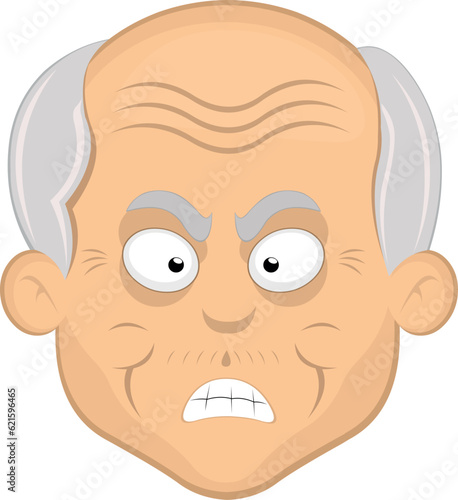 vector illustration face grandfather or old man cartoon, with an expression of angry and fury