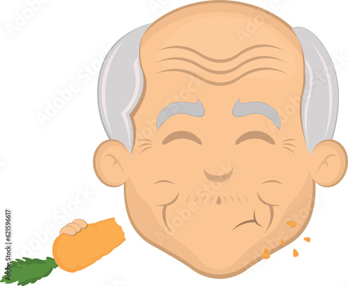 vector illustration face grandfather or old man cartoon eating a carrot