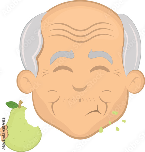 vector illustration face grandfather or old man cartoon eating a pear fruit