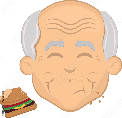 vector illustration face grandfather or old man cartoon eating a hamburger