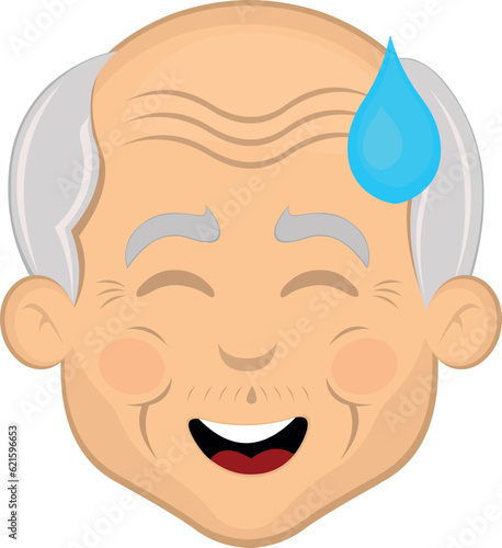 vector illustration face grandfather or old man cartoon embarrassed with a drop of sweat on his head