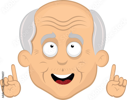 vector illustration face grandfather or old man, observing and pointing upwards with your hands