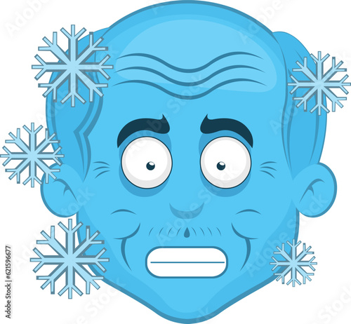 vector illustration face grandfather or old man cartoon, frozen with frost