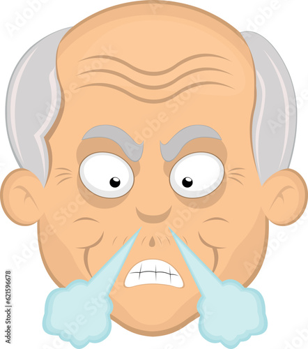 vector illustration face grandfather or old man, with an angry expression and fuming
