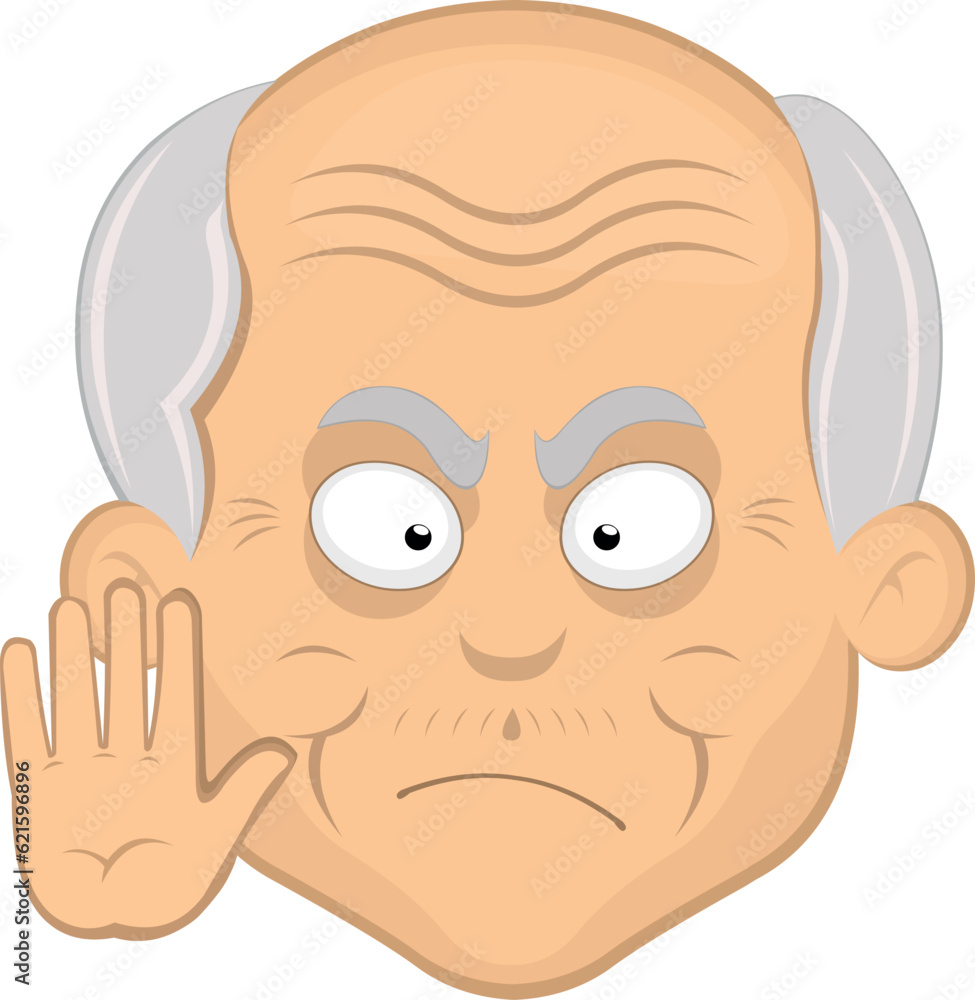 vector illustration face grandfather or old man cartoon, with an expression of annoyance and making a stop gesture with your hand
