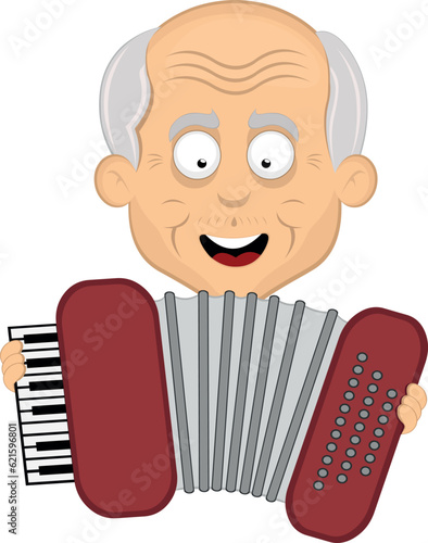 vector illustration face grandfather or old man cartoon playing musical instrument accordion