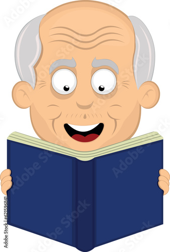 vector illustration face grandfather or old man cartoon with sunglasses reading a book