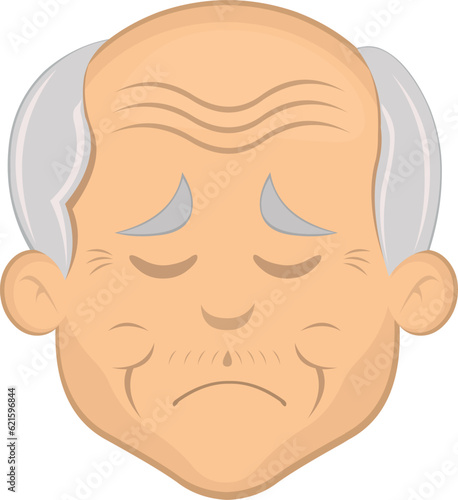 vector illustration face grandfather or old man cartoon with a sad expression and lament