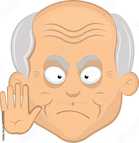 vector illustration face grandfather or old man cartoon, with an expression of annoyance and making a stop gesture with your hand