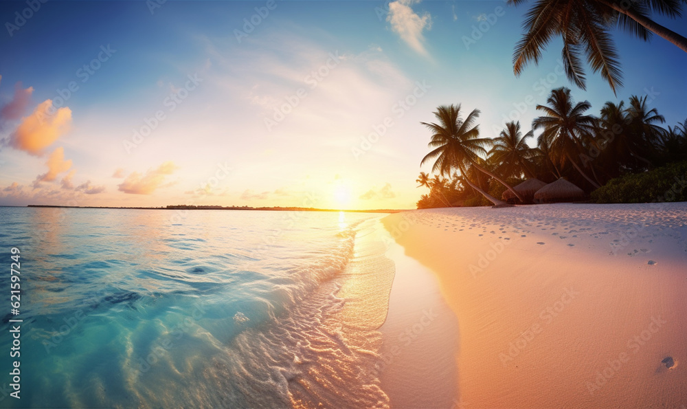 magischer Sonnenuntergang am tropischen Strand, generative AI