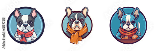 French bulldog logo. Cartoon vector illustration.