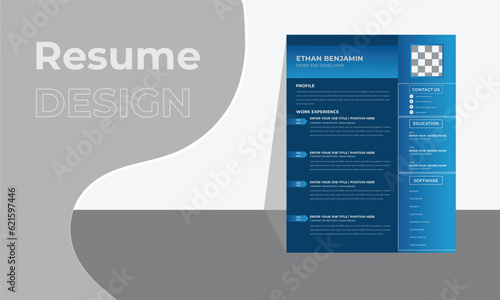 Vector minimalist cv  resume  design template. Resume design stylish dark blue and white blue gradient design sample. Modern and creative resume  design template.  