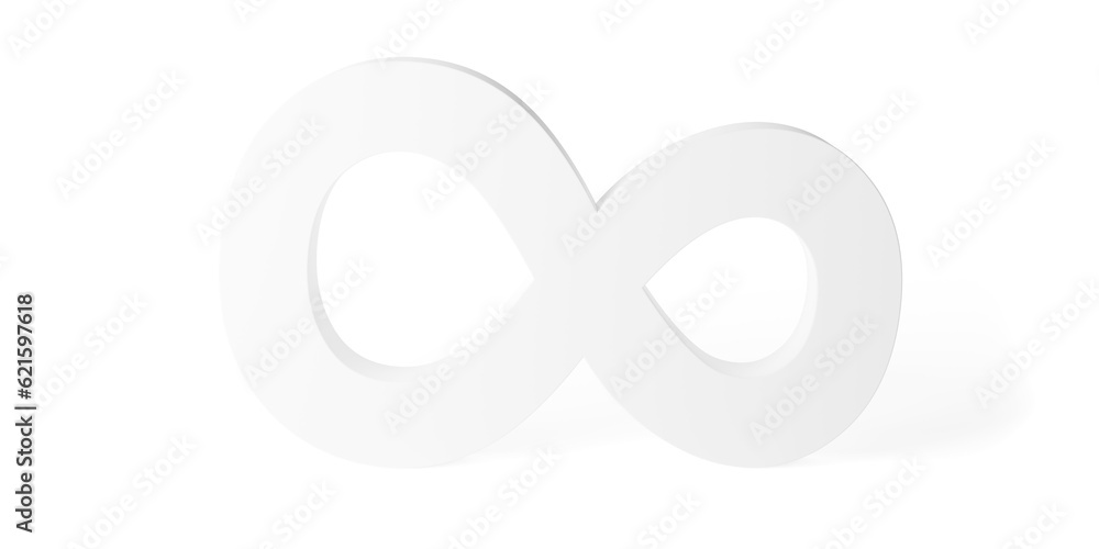 White infinity or eternity loop symbol standing on white background, abstract modern minimal limitless, forever or endless concept White infinity or eternity loop symbol standing on white background, abstract modern minimal limitless, forever or endless concept