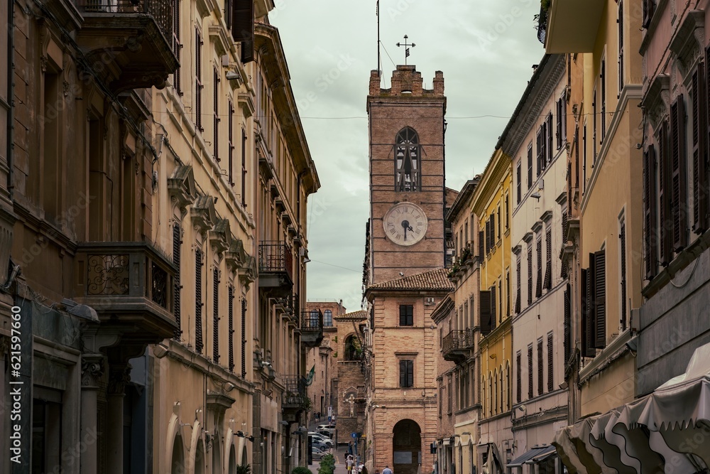 Historic downtown's view of Osimo city in Marche region, Italy