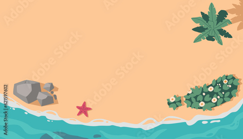 Serene, Untouched Beach Top View. Golden Sand Stretches As Far As The Eye Can See, Meeting The Crystal-clear Water