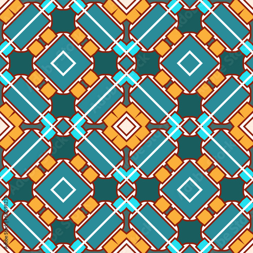 Seamless blue and yellow geometric ornament. Vector illustration