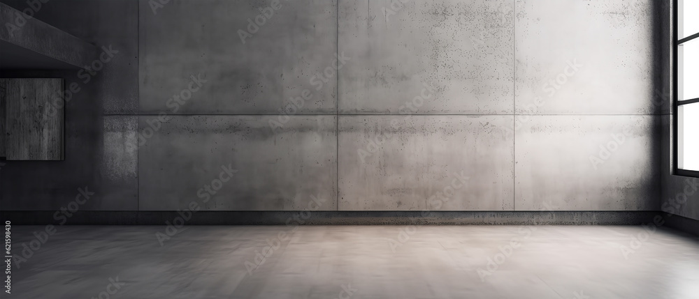 Empty concrete room, apartment. Scene for product presentation. Overlay shadow light effect.wellness spa resort, hotel background. Loft interior design mockup,template. Minimal. Generative ai