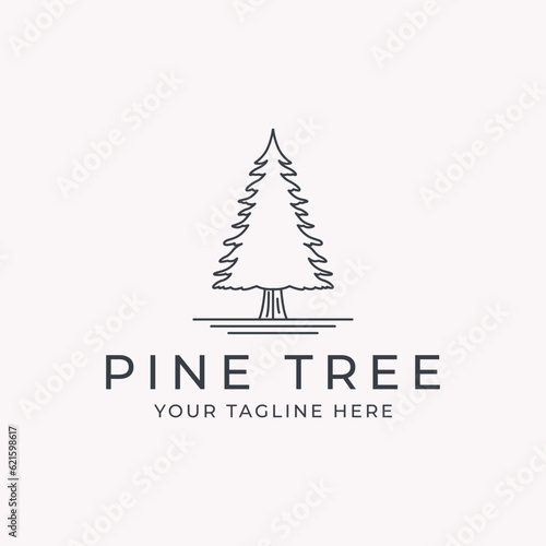 pine tree line art logo vector with minimalist template illustration design