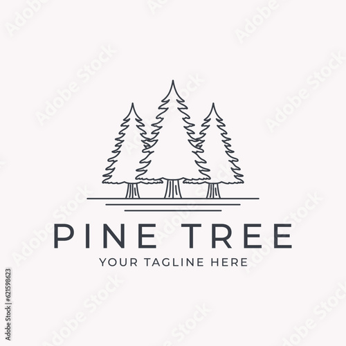 pine tree line art vector logo icon and symbol template illustration design