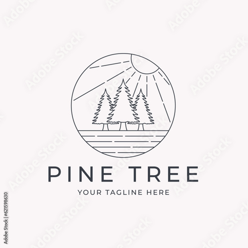 pine tree logo line art vector symbol template illustration design, landscape symbol