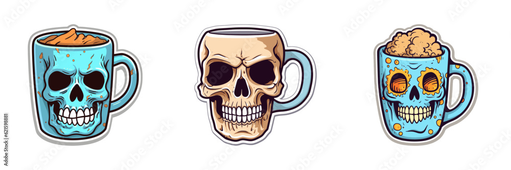 Fototapeta premium Cartoon skull mug. Vector illustration.