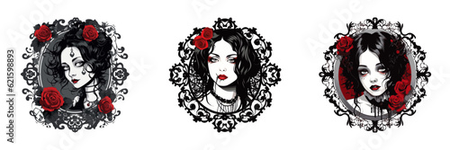 Gothic girl with roses. Vector illustration.