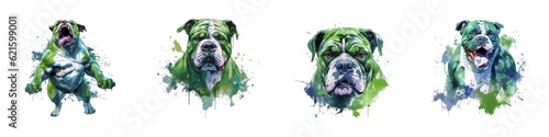 Portrait of a dog with watercolor splashes. Vector illustration.