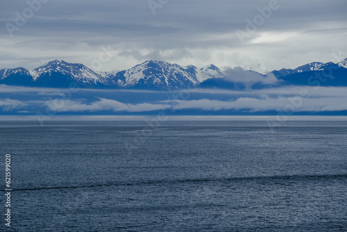 Breathtaking mountain glacier range view of Alaska mountains in Hoonah, Icy Strait Point with spectacular landscape scenery photo