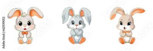 Cartoon bunny set. Vector illustration.