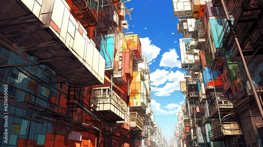 The town of the city. AI generated art illustration.