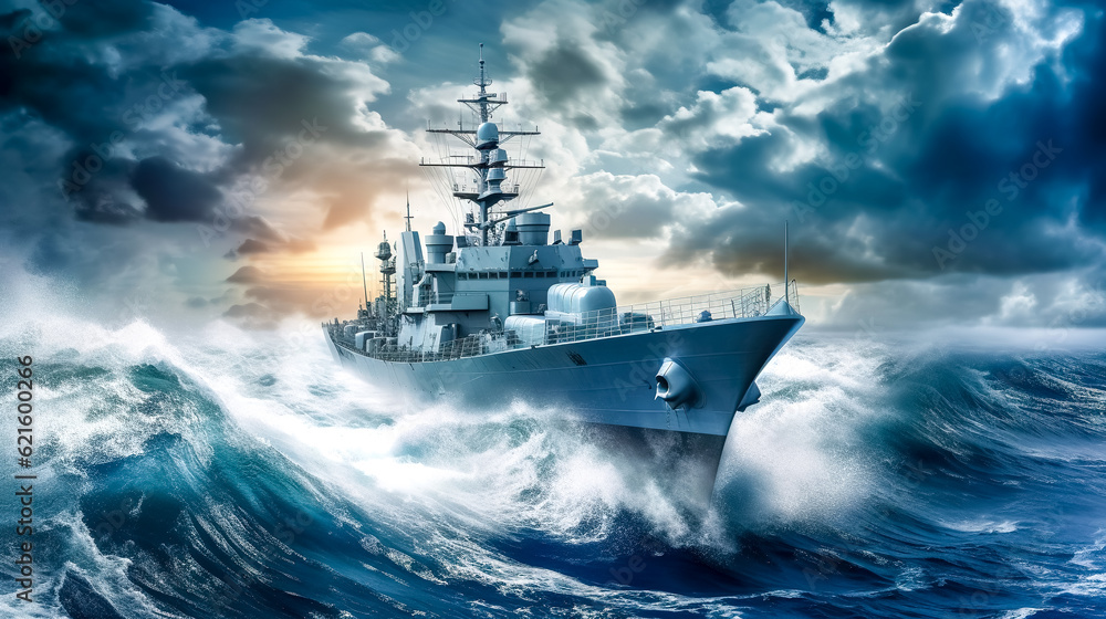 army battleship in action in the sea, made with Generative AI army battleship in action in the sea, made with Generative AI