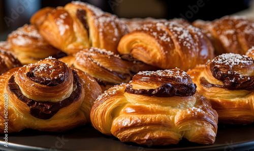  a close up of a plate of pastries with powdered sugar. generative ai