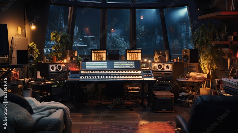 ภาพประกอบสต็อก Modern interior of professional recording studio with ...
