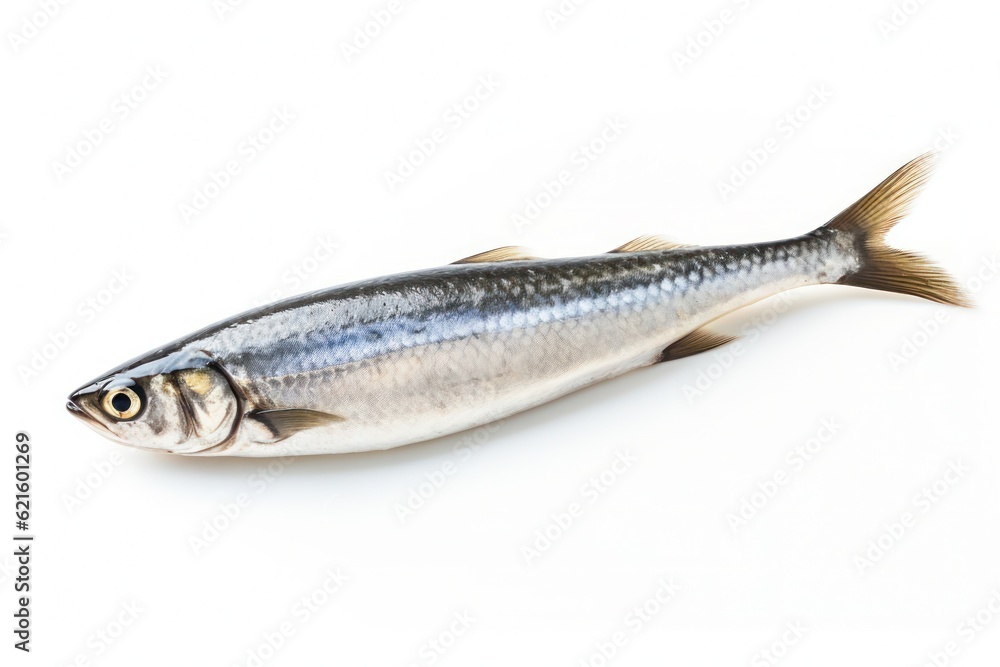 raw sardine isolated on solid white background, created by Generative AI raw sardine isolated on solid white background, created by Generative AI