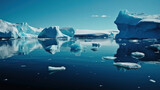 A sunny day in cold antarctica antarctic icebergs reflection. Generative Ai