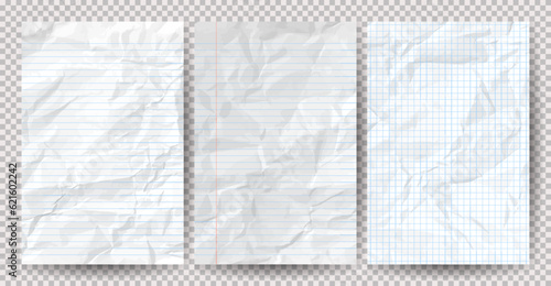 Set of white сlean crumpled papers