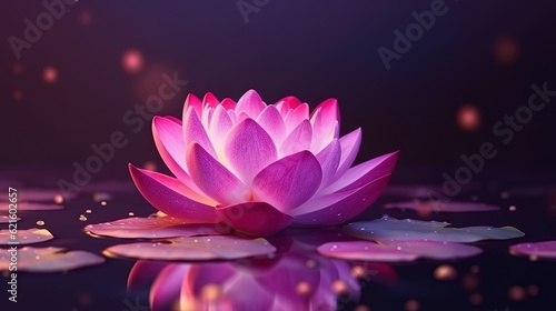 Beautiful light yellow waterlily or lotus flower with green leaf in pond. Generative Ai