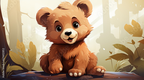 cute bear illustration in the forest, generative ai