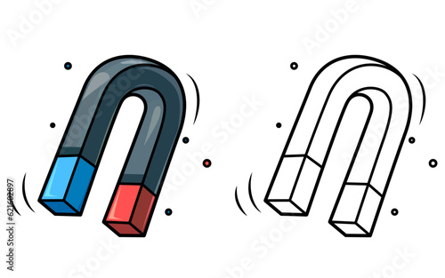 Cartoon magnet vector illustration, U shaped magnet stock vector image , colored and black and white line art