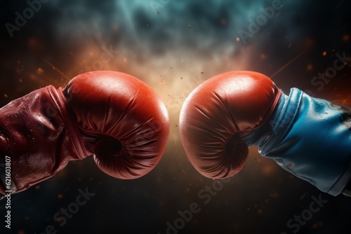 Boxing gloves. The concept of battle and confrontation. Background with selective focus and copy space