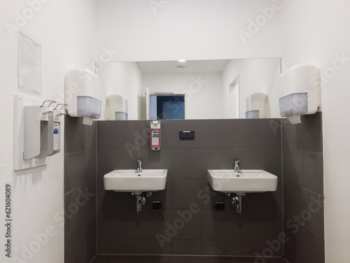 Industrial facility in a modern facility  toilet  shower cubicles and conveyor belt