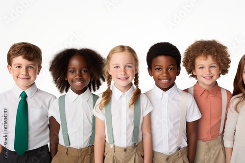 A group of children on a light backdrop. Back To School concept. Background with selective focus and copy space