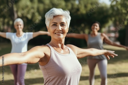 Portrait of smiling senior woman enjoying sports workout outdoors in morning.