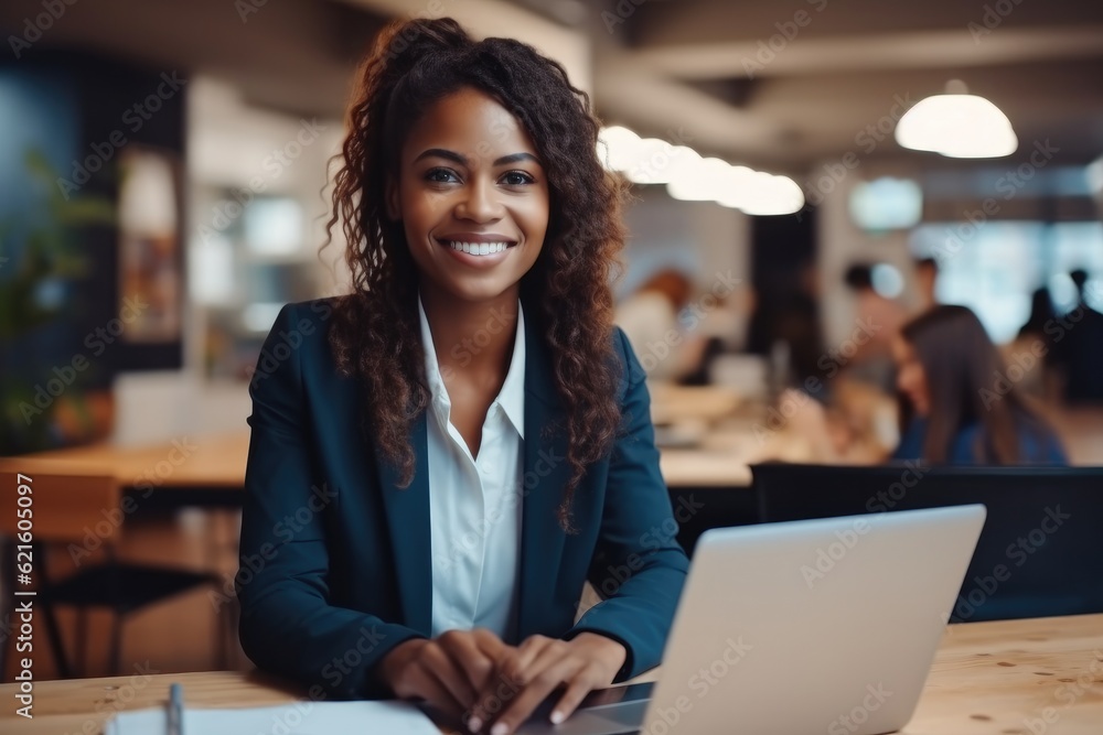Freelance, Business, Lifestyle concept, Smiling young African American businesswoman working in modern office. Freelance, Business, Lifestyle concept, Smiling young African American businesswoman working in modern office.