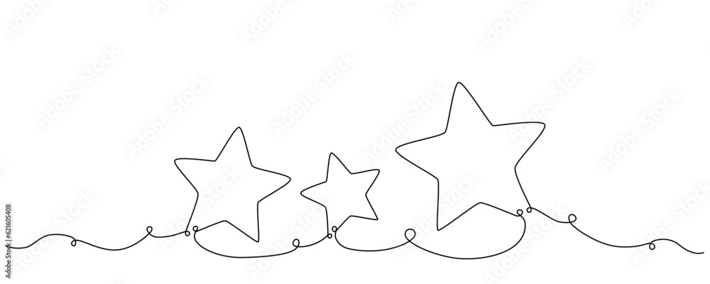 Composition of hand drawing continues one single line stars. Vector stock illustration isolated on white background for design template invitation, presentation, frame or border. Editable stroke.