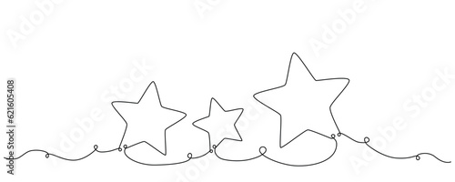 Composition of hand drawing continues one single line stars. Vector stock illustration isolated on white background for design template invitation, presentation, frame or border. Editable stroke.
